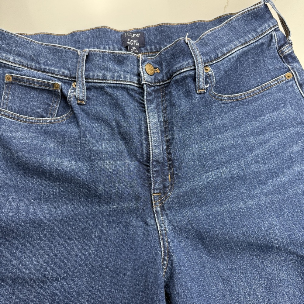 J. Crew Jeans Womens 33 Blue Dark Wash Classic Wide Leg Stretch Preppy